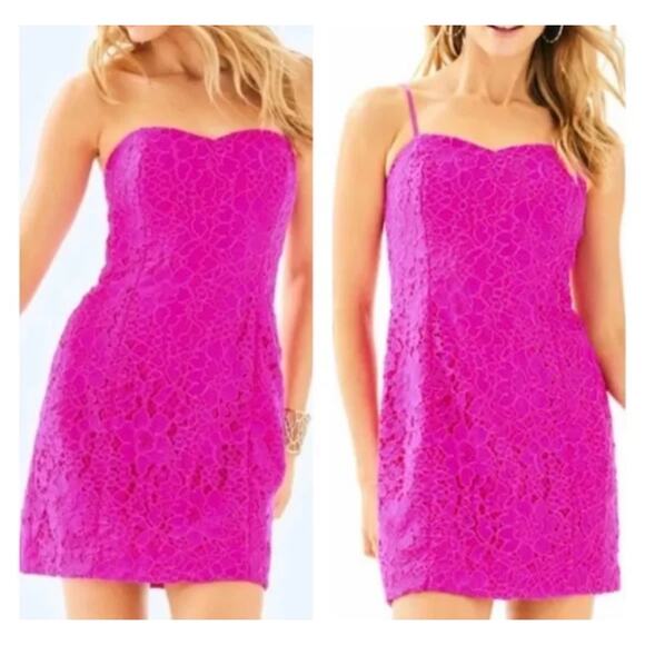 Lilly Pulitzer Dresses & Skirts - Lilly Pulitzer Demi Dress Berry Sangria Floral Lace Size 2 NWT
